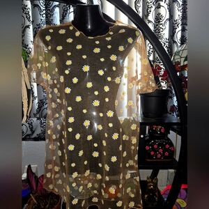 Shein  beige  daisy see  sheer  shirt size small